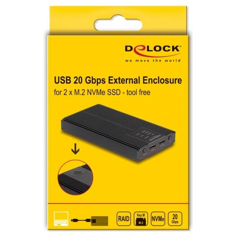 Alloggiamento esterno USB 20 Gbps per 2 x M. 2 NVMe PCIe SSD con USB Type-C femmina e RAID - strumento gratuito - Foto 2