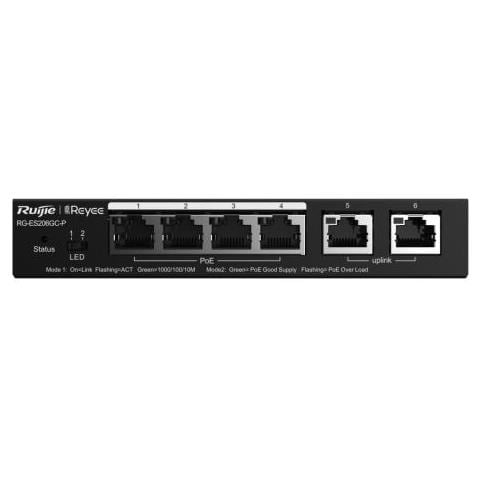 Switch RG-ES206GC-P Switch PoE Gestito a 6 Porte / 4x Gigabit PoE+ / 2x Gigabit RJ45 Uplink / 54 W - Foto 1
