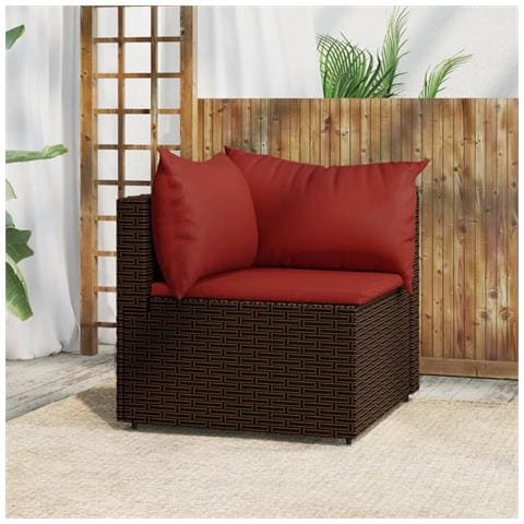 Divano Angolare da Giardino con Cuscini in Polyrattan Marrone - Foto 7