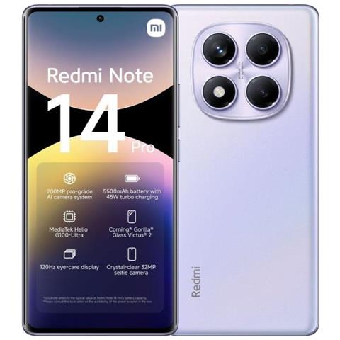 Redmi Note 14 Pro 4G 256GB 8GB Ram Display 6.67" Main Camera 200MP Dual SIM ibrida USB tipo-C Helio G100-Ultra 5500 mAh Aurora Purple - Foto 1