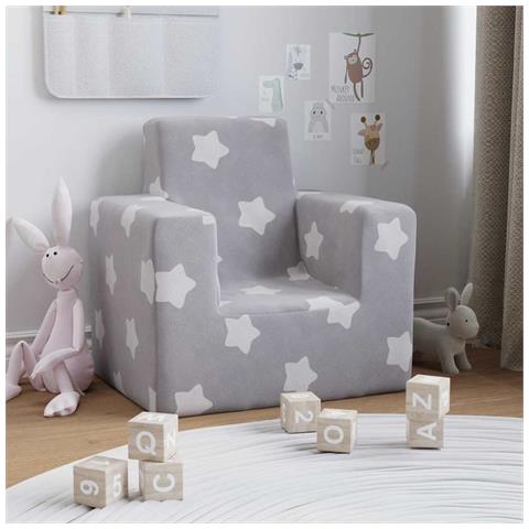 Divano per Bambini Grigio Chiaro con Stelle in Morbido Peluche - Foto 2