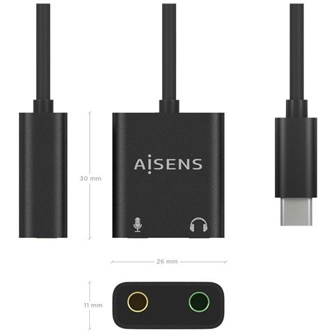 AISENS A109-0767, USB-C, 2x 3.5 mm, 0,1 m, Nero - Foto 2