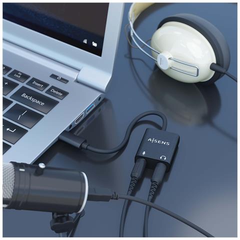 AISENS A109-0767, USB-C, 2x 3.5 mm, 0,1 m, Nero - Foto 4