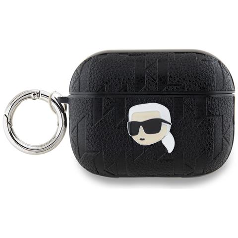 Custodia Per Airpods Pro 2 Con Monogramma E Disegno Della Testa Di Karl In Rilievo, Nero - Foto 1
