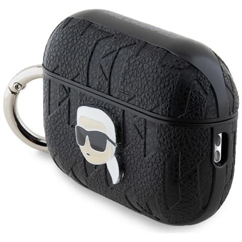 Custodia Per Airpods Pro 2 Con Monogramma E Disegno Della Testa Di Karl In Rilievo, Nero - Foto 2