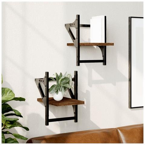 Mensole A Parete Con Aste 2pz Rovere Marrone 20x25x30 Cm - Foto 1