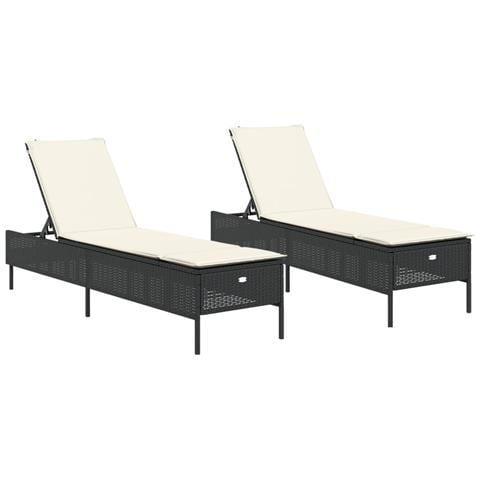 Lettini Prendisole Con Cuscini 2 Pz Neri In Polyrattan - Foto 2