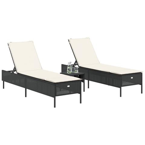 Lettini Prendisole Con Cuscini 2 Pz Neri In Polyrattan - Foto 3
