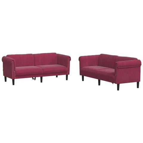 Set Di Divani 2 Pz Rosso Vino In Velluto - Foto 2