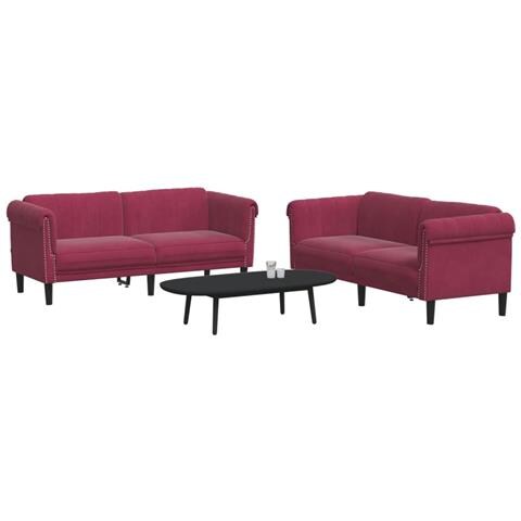 Set Di Divani 2 Pz Rosso Vino In Velluto - Foto 3