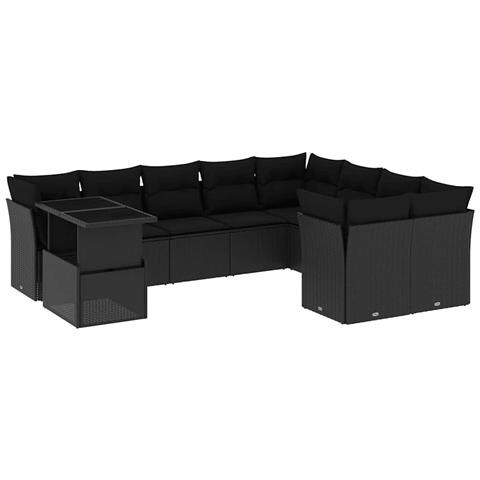 Set Divani Da Giardino 10pz Con Cuscini In Polyrattan Nero - Foto 2