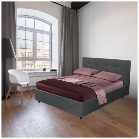 Letto Matrimoniale Ascoli Contenitore In Tessuto Ash Grigio - Foto 1