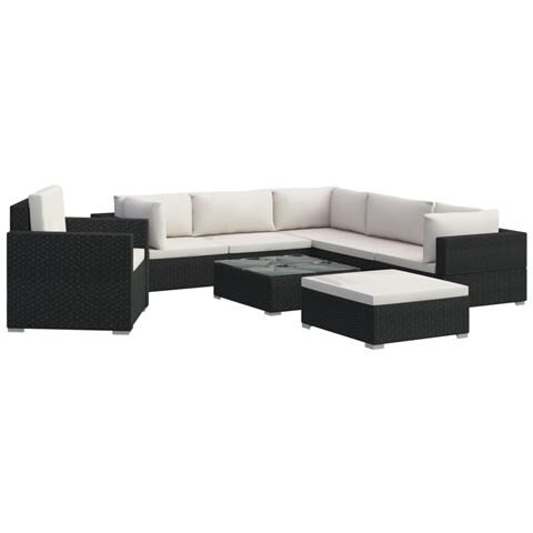 Set Divani Da Giardino 8 Pz Con Cuscini In Polyrattan Nero - Foto 1