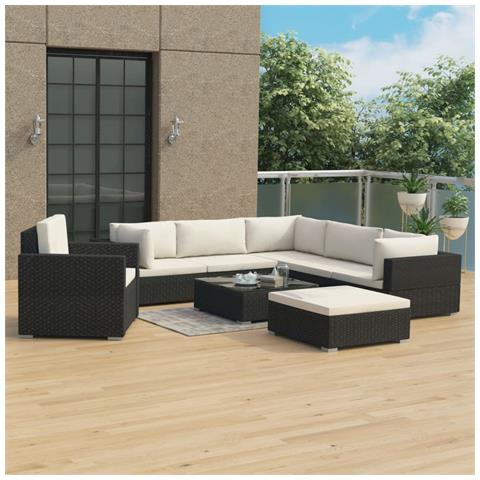Set Divani Da Giardino 8 Pz Con Cuscini In Polyrattan Nero - Foto 8