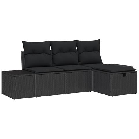 Set di divani da giardino a 4 pezzi con cuscini polyrattan nero - Foto 1