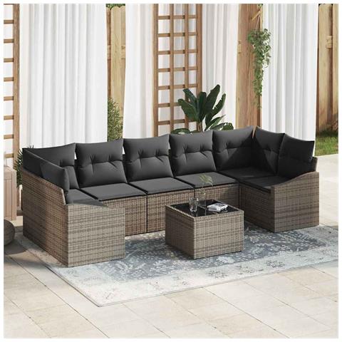 Set di divani da giardino in 8 pezzi con cuscini Grigio Rattan - Foto 2