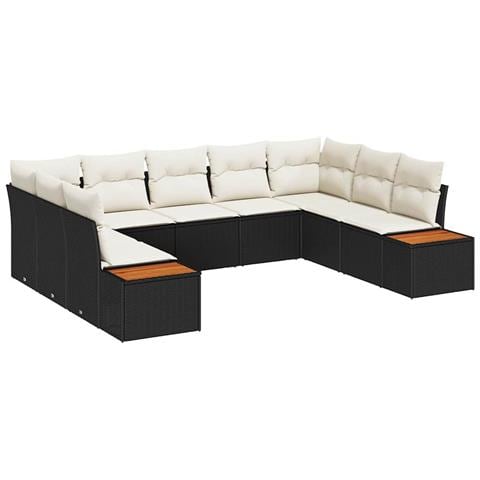 Set Divano da Giardino con Cuscini Nero Polyrattan Acacia - Foto 1