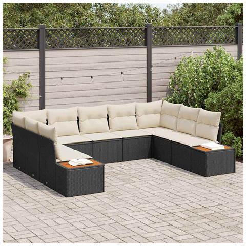 Set Divano da Giardino con Cuscini Nero Polyrattan Acacia - Foto 2