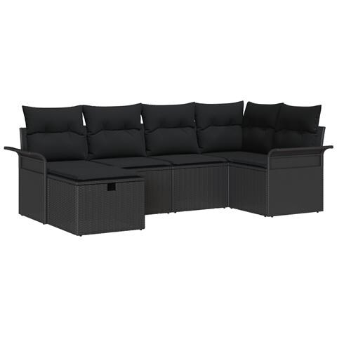 Set Divano Giardino 6 Pezzi Con Cuscini Polyrattan Nero, Divano Giardino 2 Posti Con Ripostiglio & Cuscini Polyrattan Nero - Foto 1