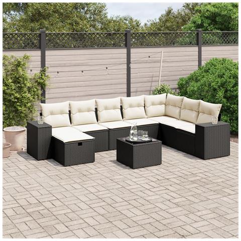 Set Divani da Giardino 9 pz con Cuscini Nero in Polyrattan - Foto 2