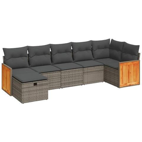 Set Divani da Giardino 7 pz con Cuscini Grigio in Polyrattan - Foto 1