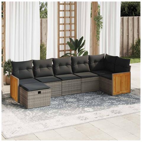 Set Divani da Giardino 7 pz con Cuscini Grigio in Polyrattan - Foto 2