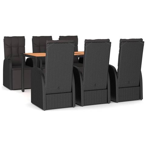 Set Pranzo Giardino 7pz Nero Polyrattan e Legno Massello Acacia - Foto 1