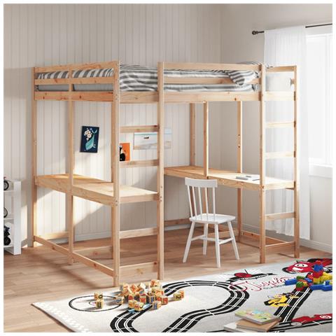 Letto Soppalco con Scrivania e Scala 140x200 cm Massello Pino - Foto 2