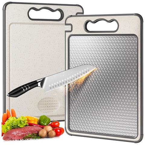 Tagliere Antibatterico A Doppia Faccia In Acciaio Inox 304 Con Motivo A Diamante - Foto 7