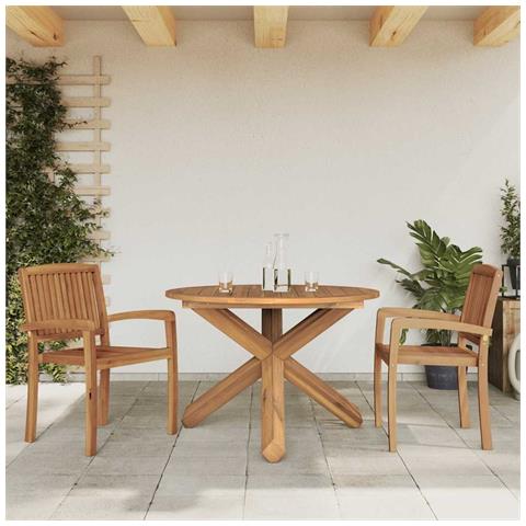 Tavolo da Giardino Ø109x74 cm in Legno Massello di Teak - Foto 2