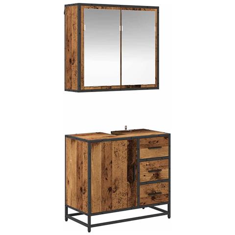 Set di mobili per il bagno 2 pcs Legno vecchio 65 x 33 x 60 cm - Foto 1