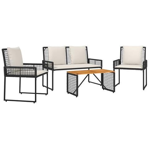 Set di Mobili da Esterno con cuscino 4 pcs Nero e Bianco Crema - Foto 1