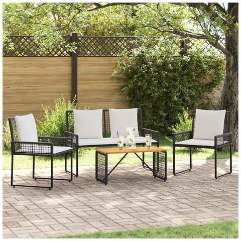 Set di Mobili da Esterno con cuscino 4 pcs Nero e Bianco Crema - Foto 2