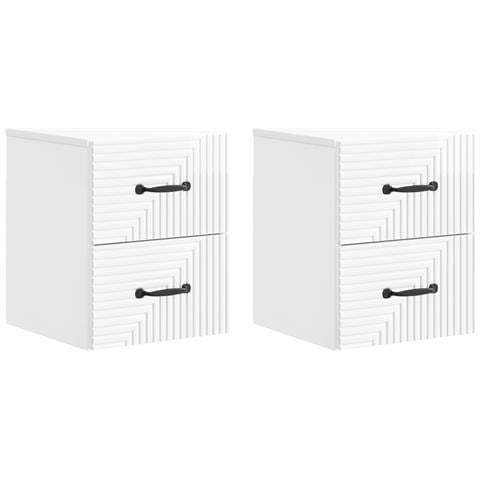 Mobiletto da notte a muro 2 pcs Bianco Lucido 34,5 x 33 x 40 cm - Foto 1