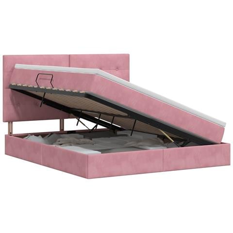 Letto con contenitore e materasso Rosa 180 x 200 cm Velluto - Foto 1
