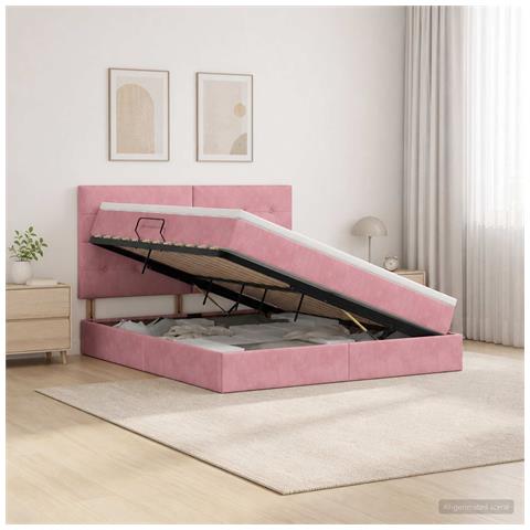 Letto con contenitore e materasso Rosa 180 x 200 cm Velluto - Foto 2