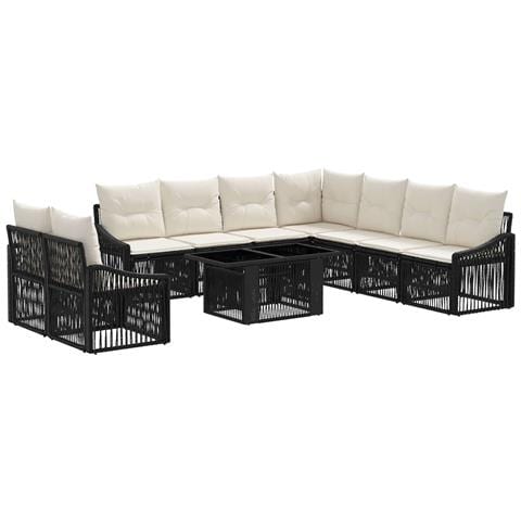 Set Divano da Giardino 10 pz Nero e Bianco Crema polyrattan - Foto 1