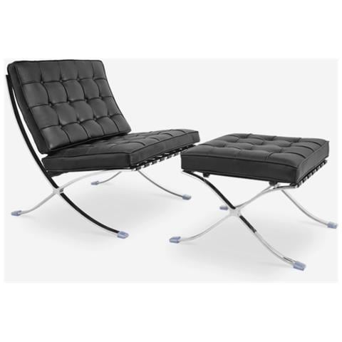 Sedia Bauhaus Ispirazione Barcelona In Pelle Con Ottomano Alta Qualita’struttura In Acciaio Cromato Molto Comoda - Foto 1