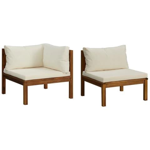 Set Divani da Giardino 2 pz con Cuscini Bianco Crema in Acacia - Foto 1