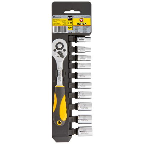 Bussole Topex + Cricchetto 1/4 "", 11 Pezzi In Acciaio Crv - Foto 3