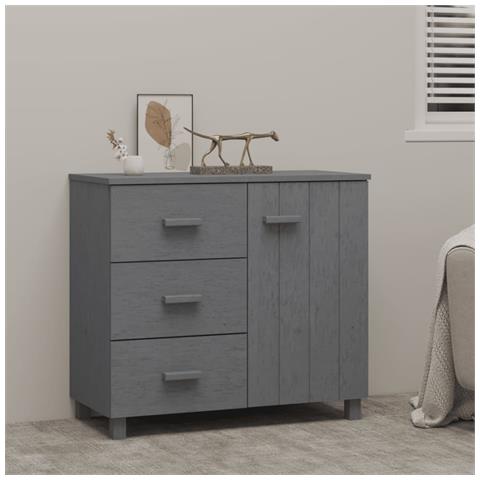 Credenza Grigio Scuro 90x40x80 Cm In Legno Massello Di Pino - Foto 2