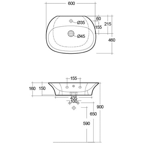 Lavabo Sospeso In Ceramica Bianco Cm 60 Con Foro Rubinetto Sensation - Rak Ceramics - Foto 5