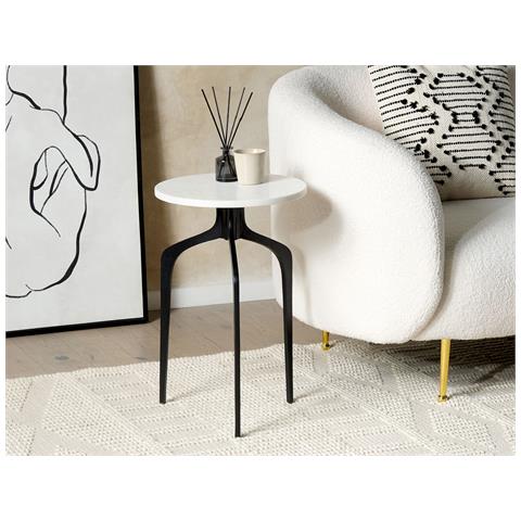 Tavolino Marmo Bianco E Nero Ø 36 Cm Tihoi - Foto 1