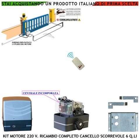 Motore 220 V 250 W Completo Di Centrale Per Cancello Scorrevole Traina 6 Quintali Radiocomando Ricambio Universale - Foto 1