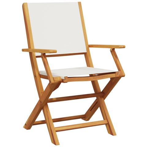 Sedie Giardino 2pz Bianco Crema Legno Massello Acacia E Tessuto - Foto 2