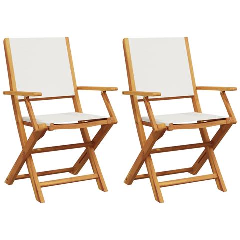 Sedie Giardino 2pz Bianco Crema Legno Massello Acacia E Tessuto - Foto 1