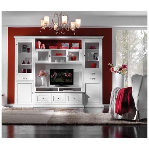 Parete Attrezzata Porta Tv In Legno Bianco L. 300 P. 54 H. 222 - Foto 1