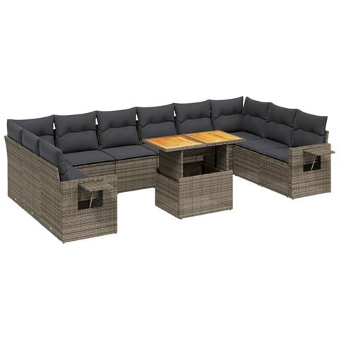 Set Divani Da Giardino 11 Pz Con Cuscini In Polyrattan Grigio - Foto 2
