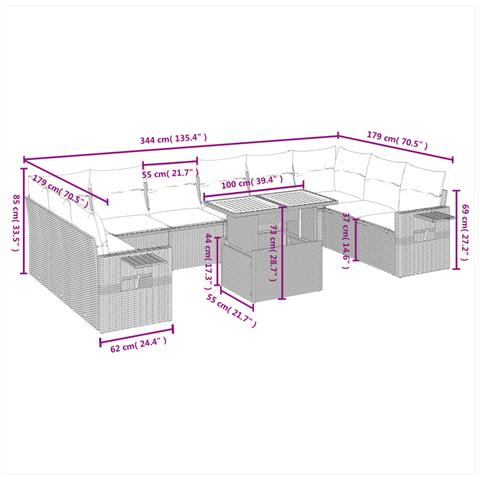 Set Divani Da Giardino 11 Pz Con Cuscini In Polyrattan Grigio - Foto 3