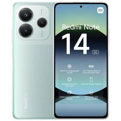 Redmi Note 14 5G 256GB 8GB Ram display 6.67" Main Camera 108MP Dual SIM ibrida USB tipo-C Dimensity 7025 Ultra Android 5110 mAh Coral Green - Foto 1